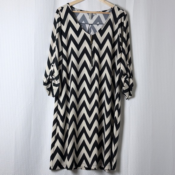 Tacera Dresses & Skirts - Tacera Shift Dress Women Plus Size 2X Black Chevron Mod Business Relaxed Knit